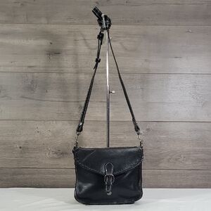 Patricia Nash Dark Navy Blue Leather Crossbody Bag with Buckle Front